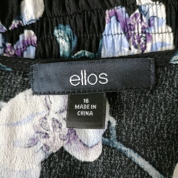 Ellos Women's Black Cap Sleeve Floral Tie-Front Silhouette Maxi Dress Size 16 - Picture 6 of 8